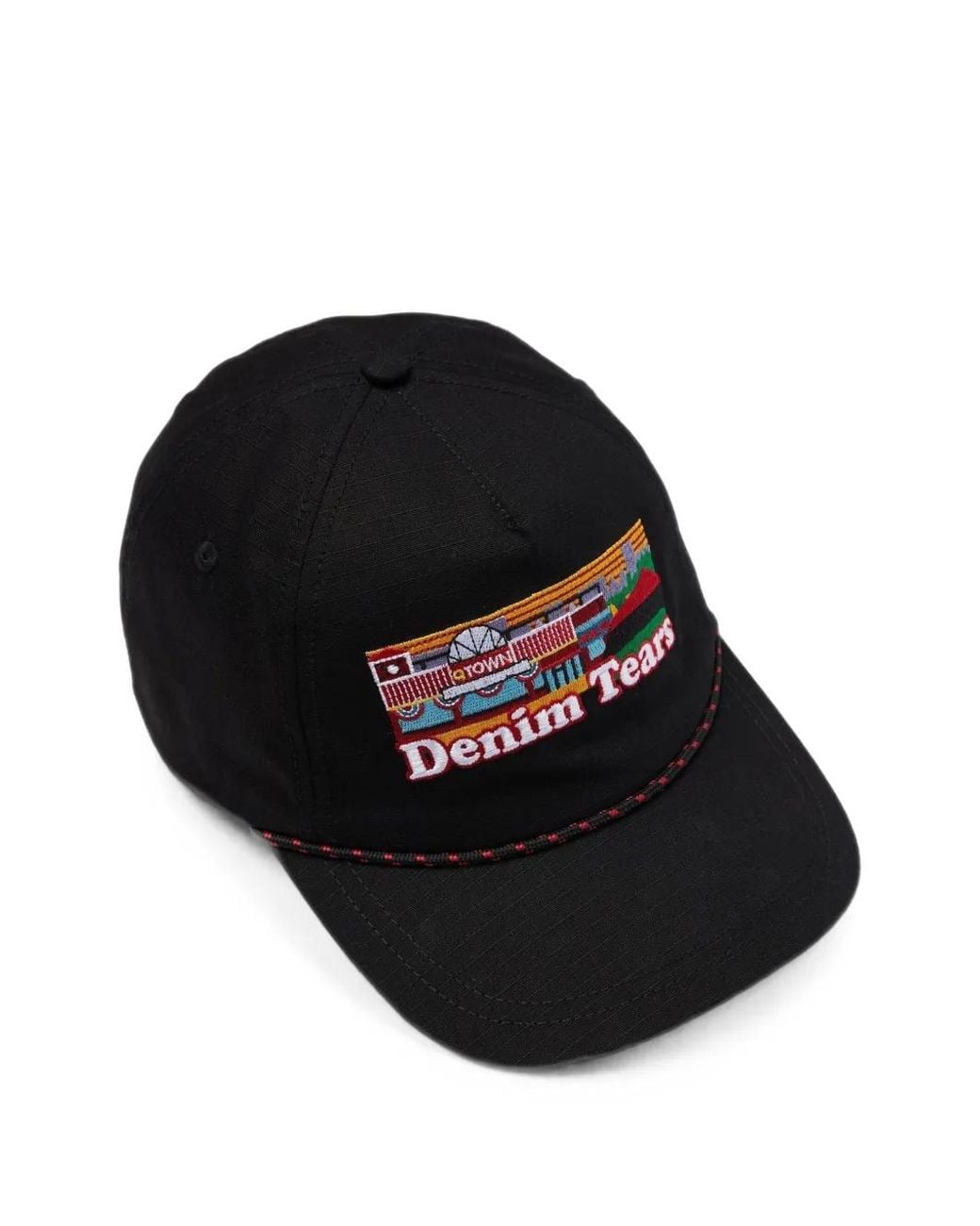DENIM TEARS Black Q Town Embroidered Cap for men
