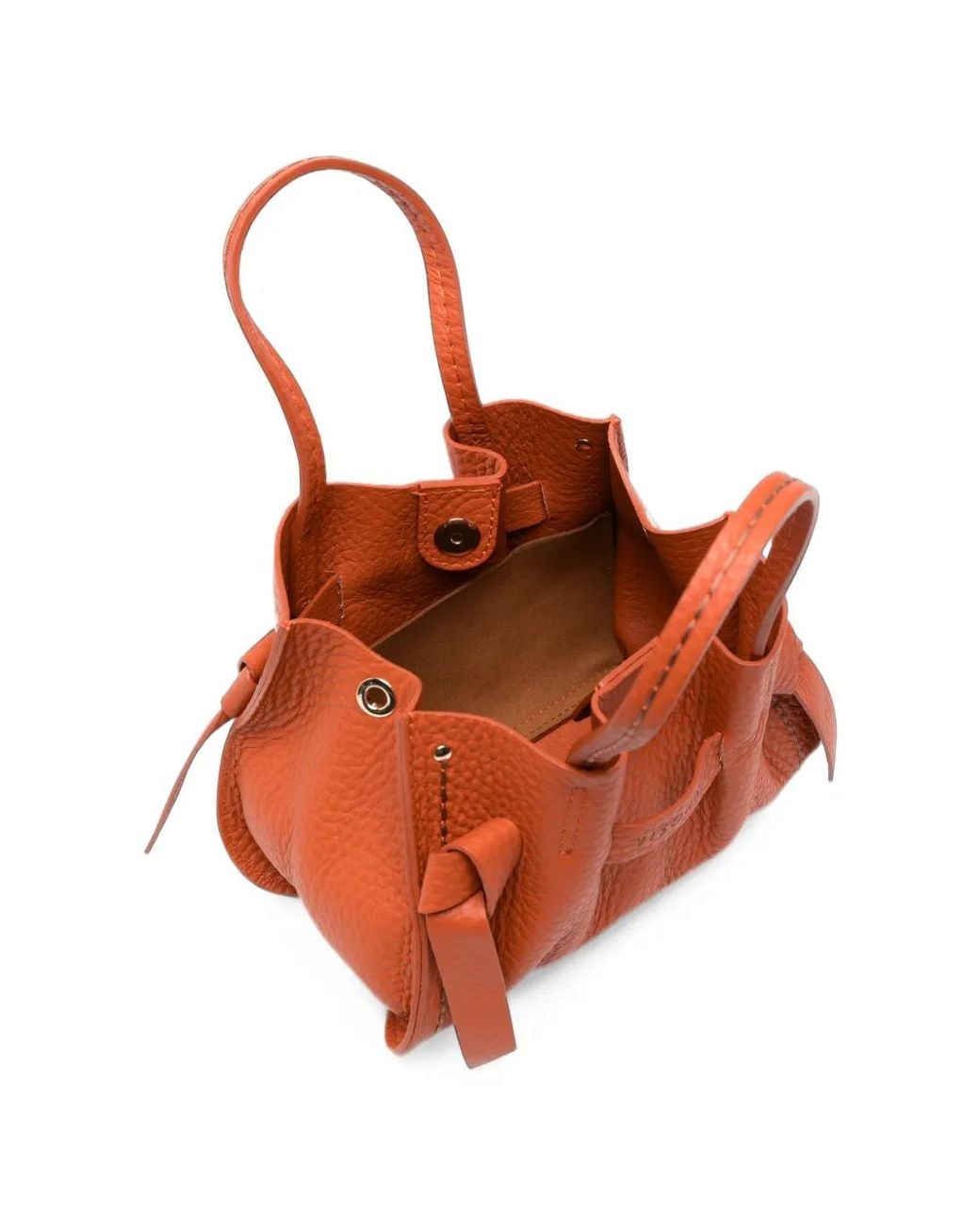 VISONA Orange Vittoria Grained Leather Tote Bag