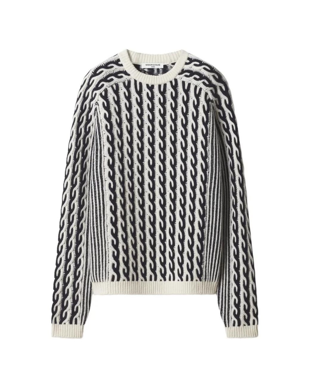 Maison Kitsuné Black Cable-Knit Striped Sweater