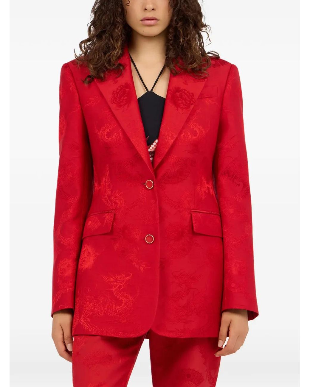 Roberto Cavalli Red Dragon-Pattern Button-Fastening Blazer