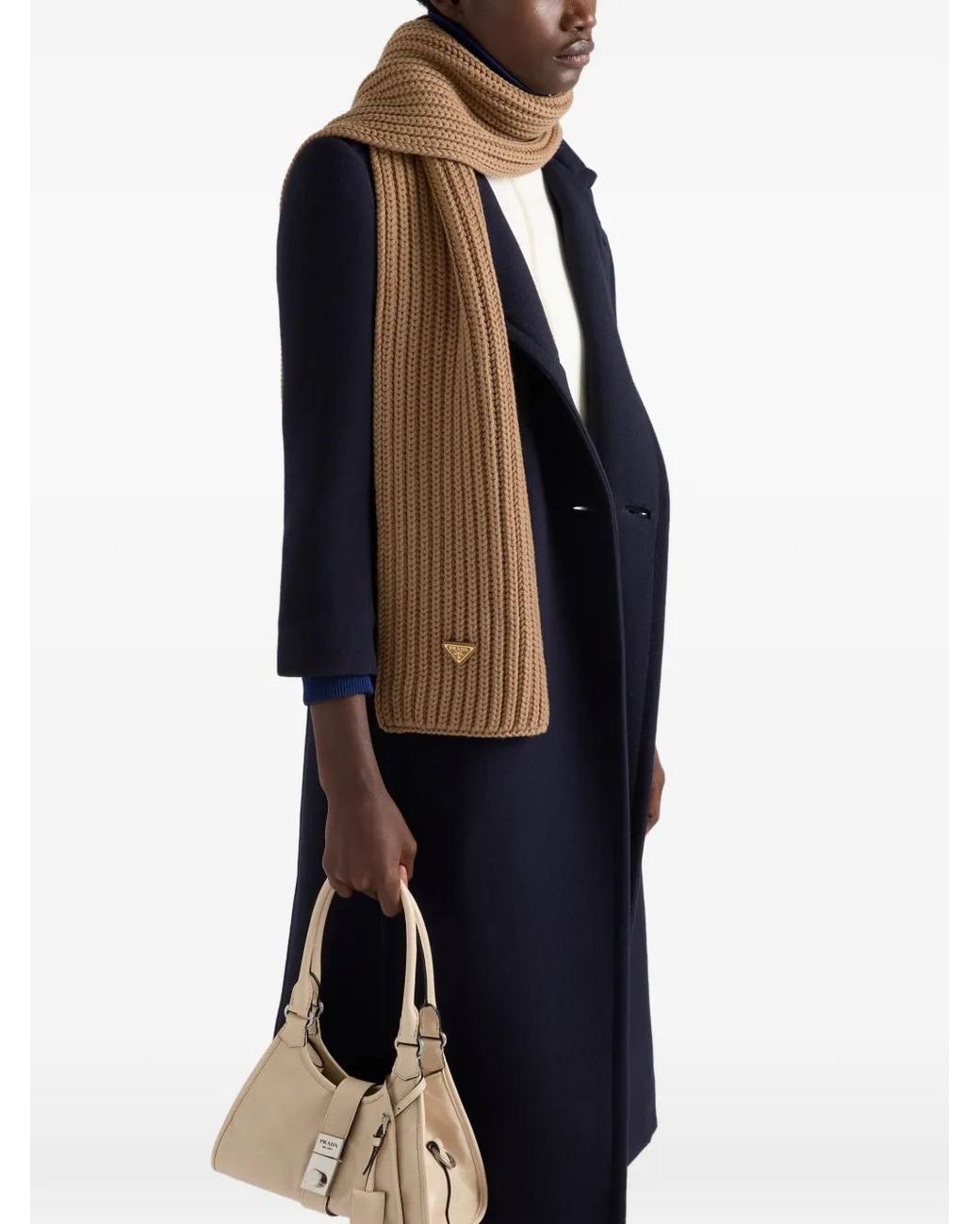 Prada Brown Enameled Triangle Knit Scarf
