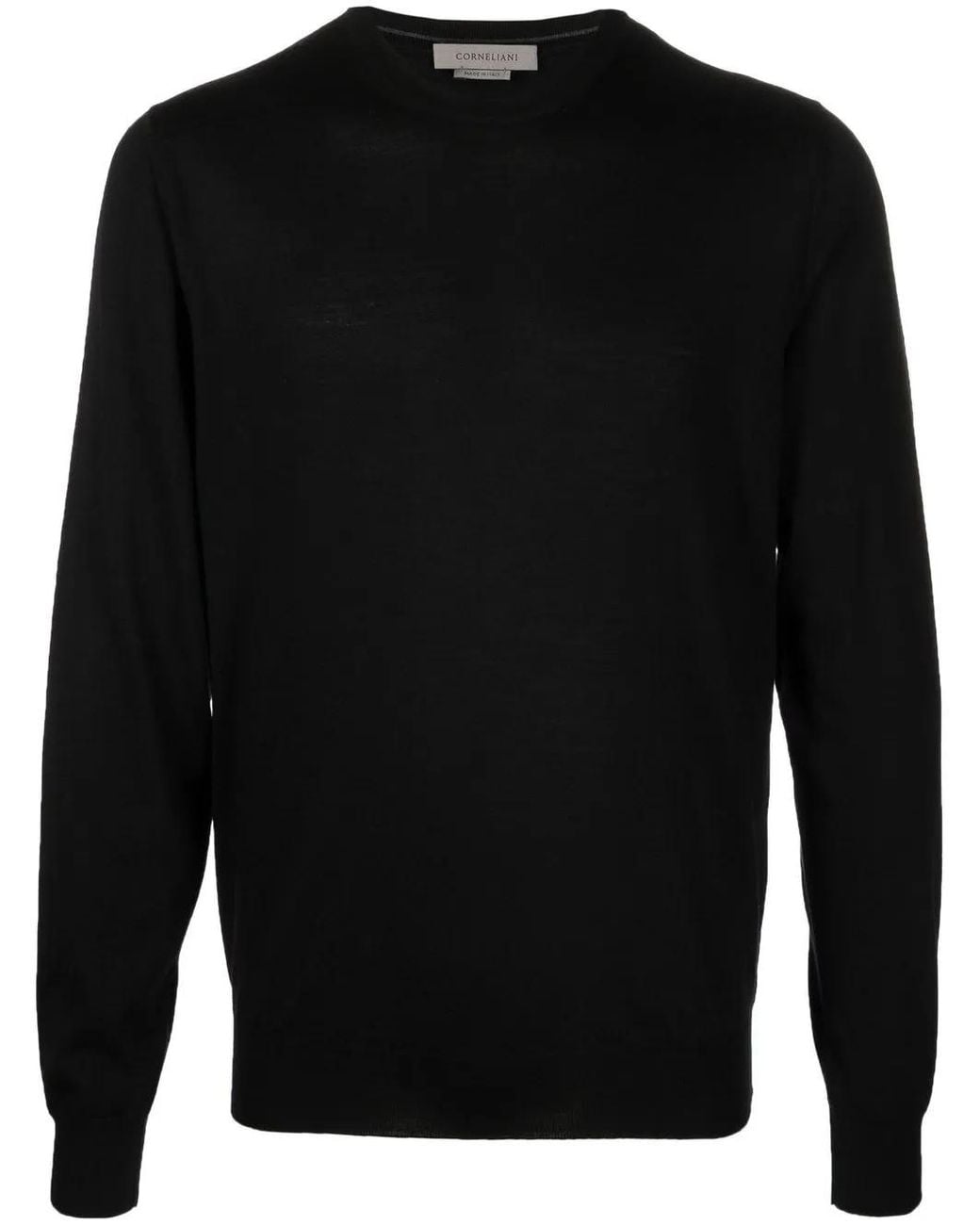 Corneliani Black Crew-Neck Long-Sleeve Jumper for men