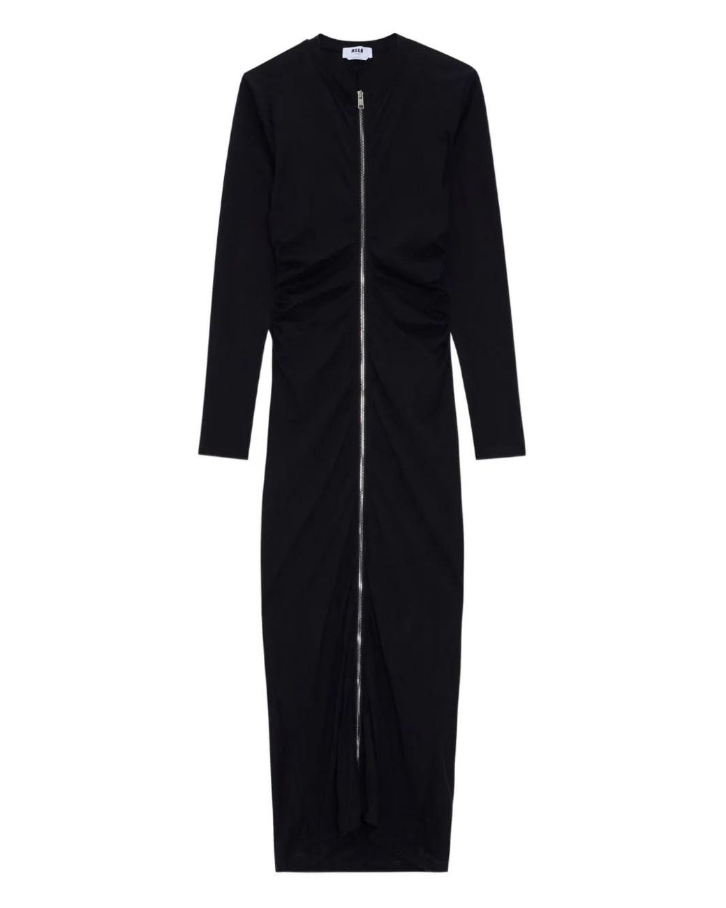 MSGM Black Zip-Front Gathered Maxi Dress