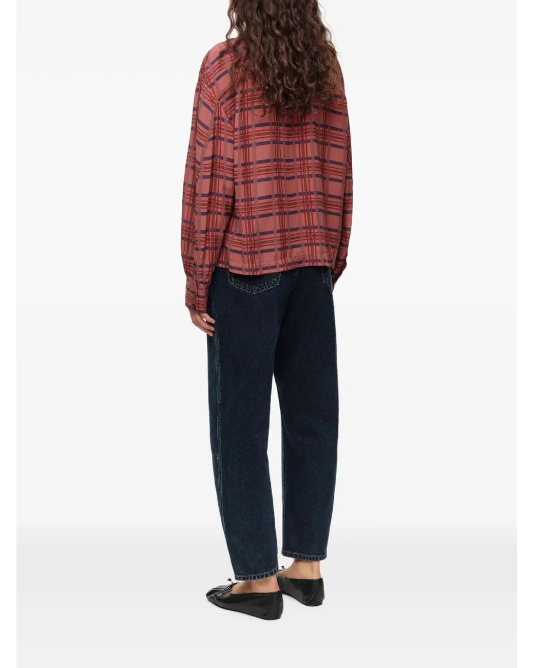 Bimba Y Lola Red Garnet Checked Boxy Fluid Shirt
