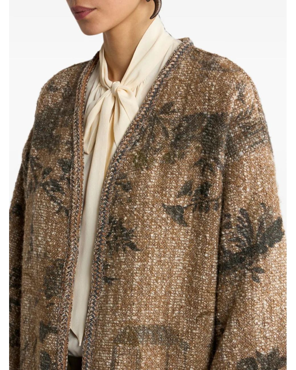 Etro Brown Bouclé Kesa With Flower And Animal Motif