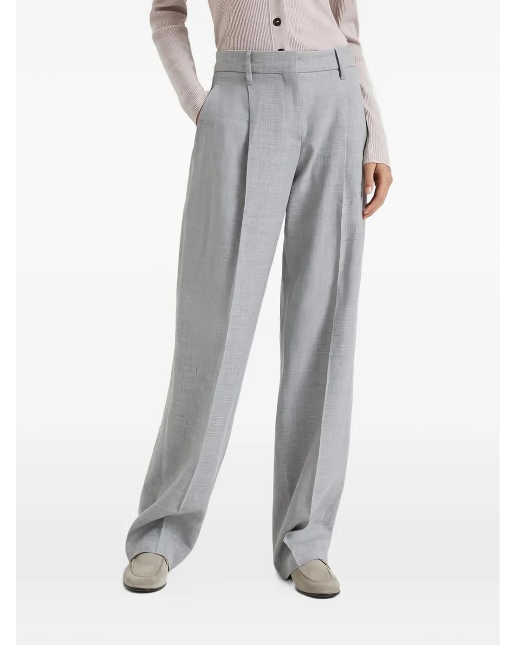 Brunello Cucinelli Gray Pleated Tailored Trousers
