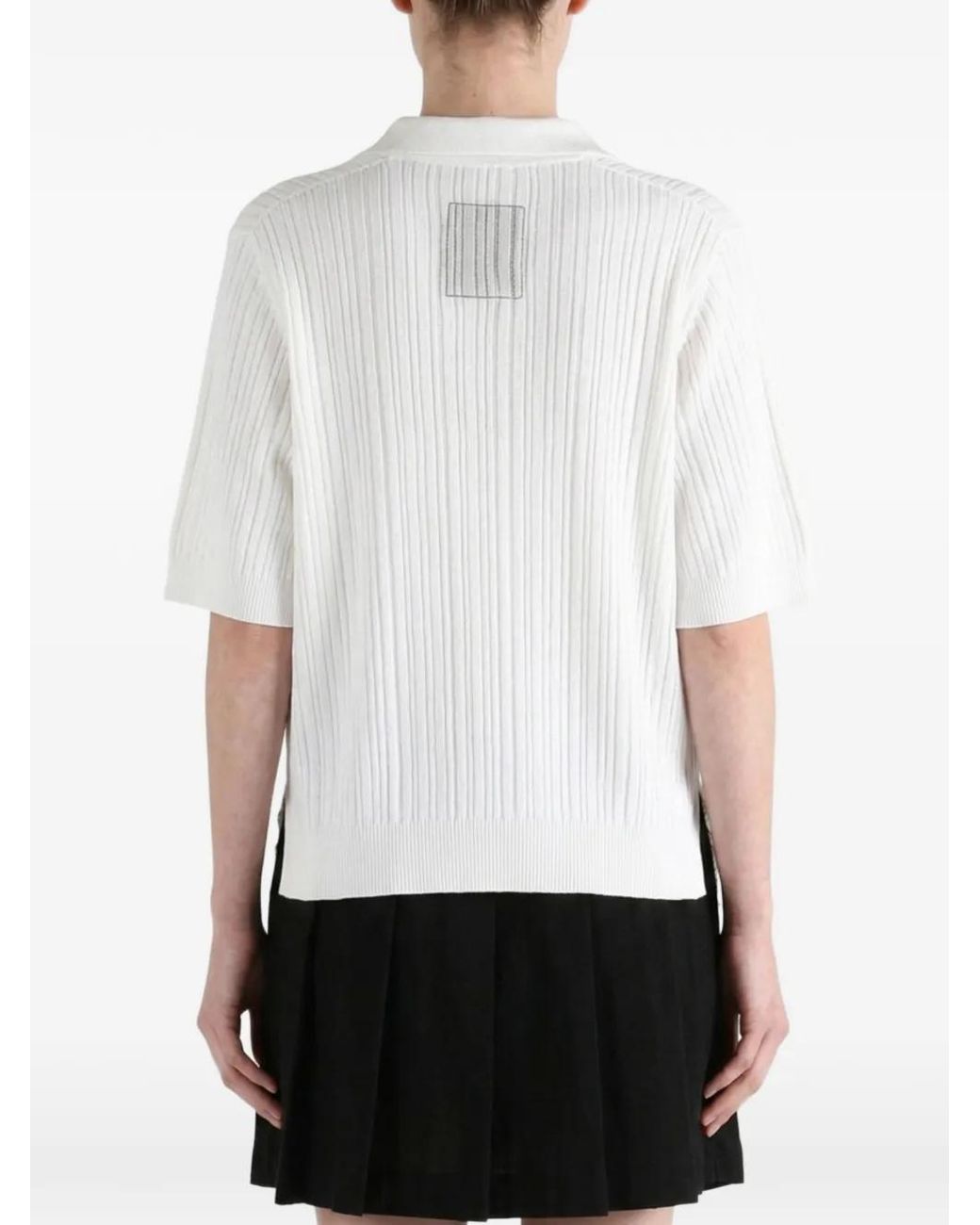 Uma Wang White Chemise Côtelée À Finitions En Dentelle