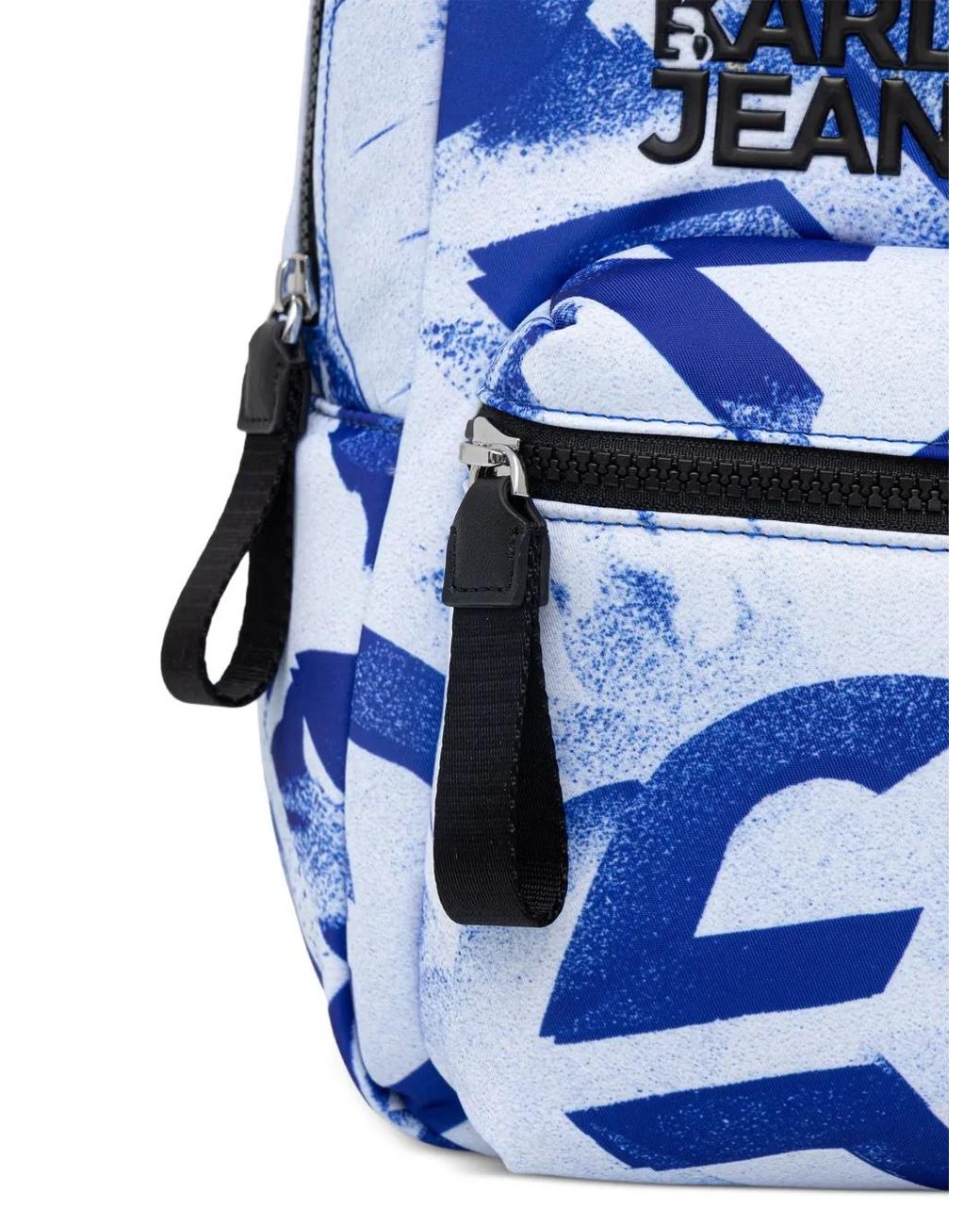 Karl Lagerfeld Blue Graffiti-Print Logo-Patch Backpack for men