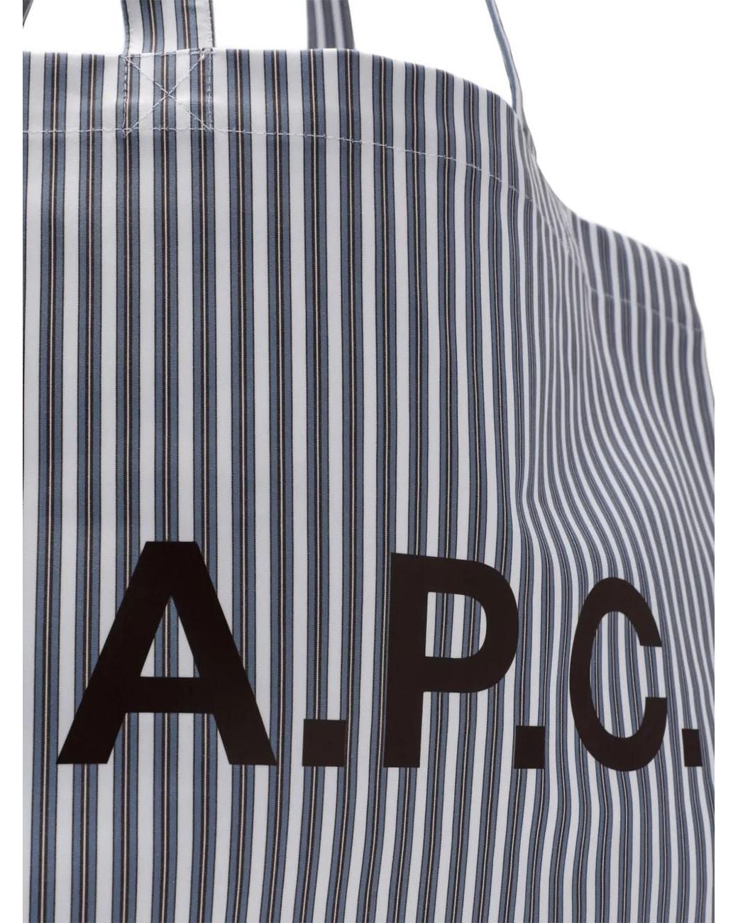A.P.C. Blue Striped-Pattern Logo-Print Tote Bag