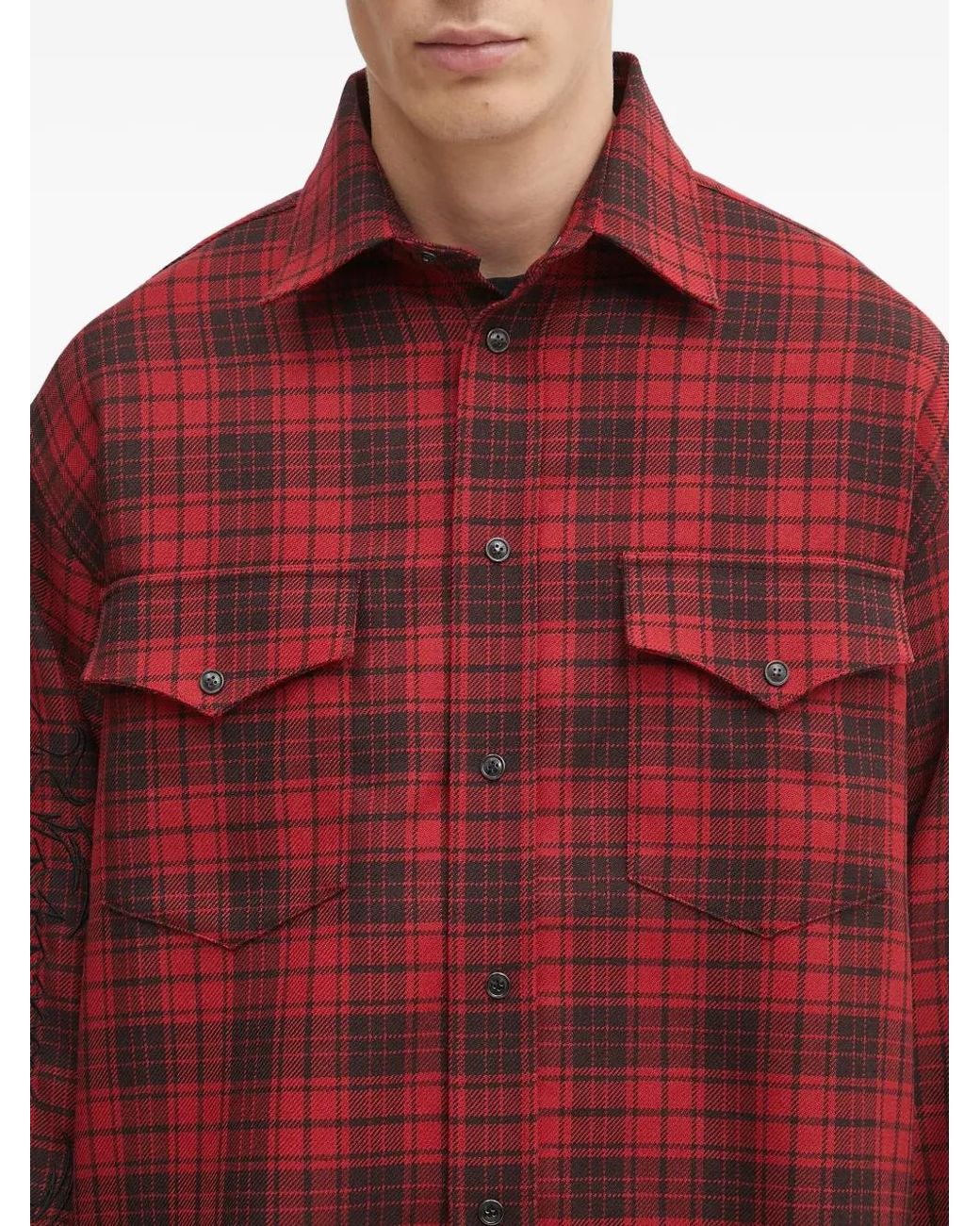 Vetements Red Plaid-Pattern Long-Sleeve Shirt for men