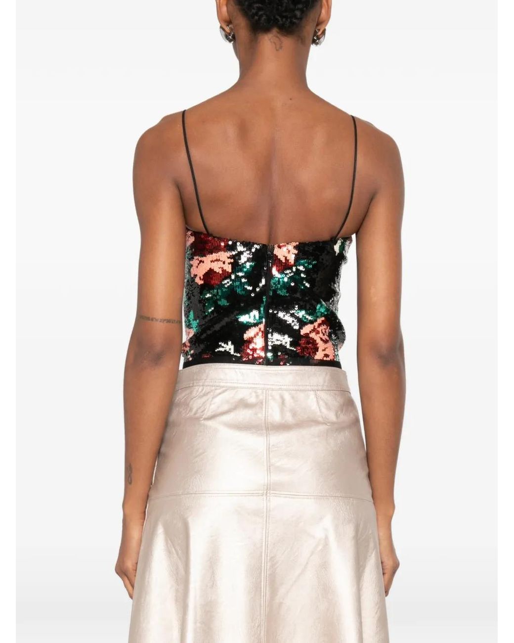 Forte_forte Black Sequin-Embellished Floral-Pattern Top