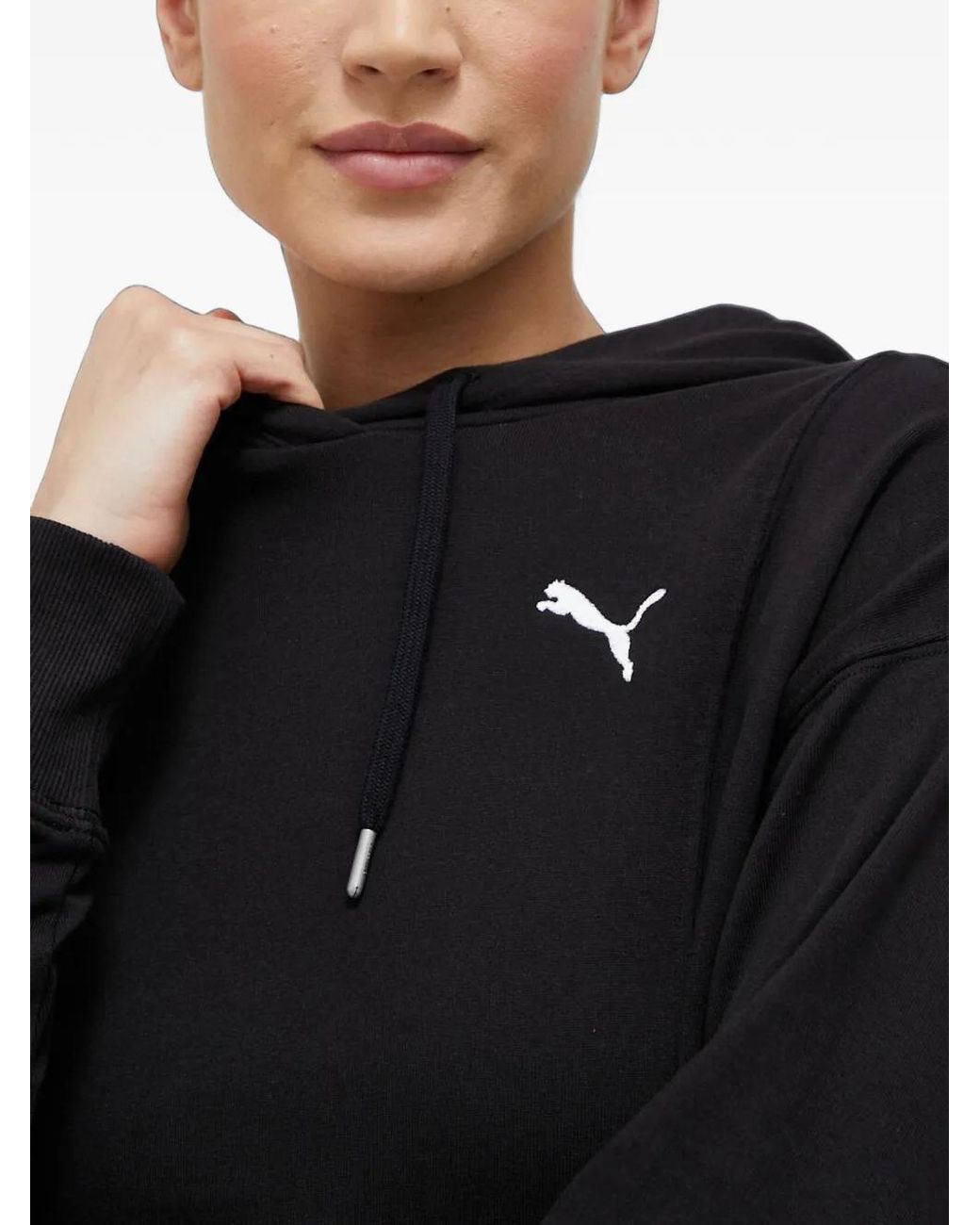 PUMA Black Logo-Embroidered Drawstring Hoodie