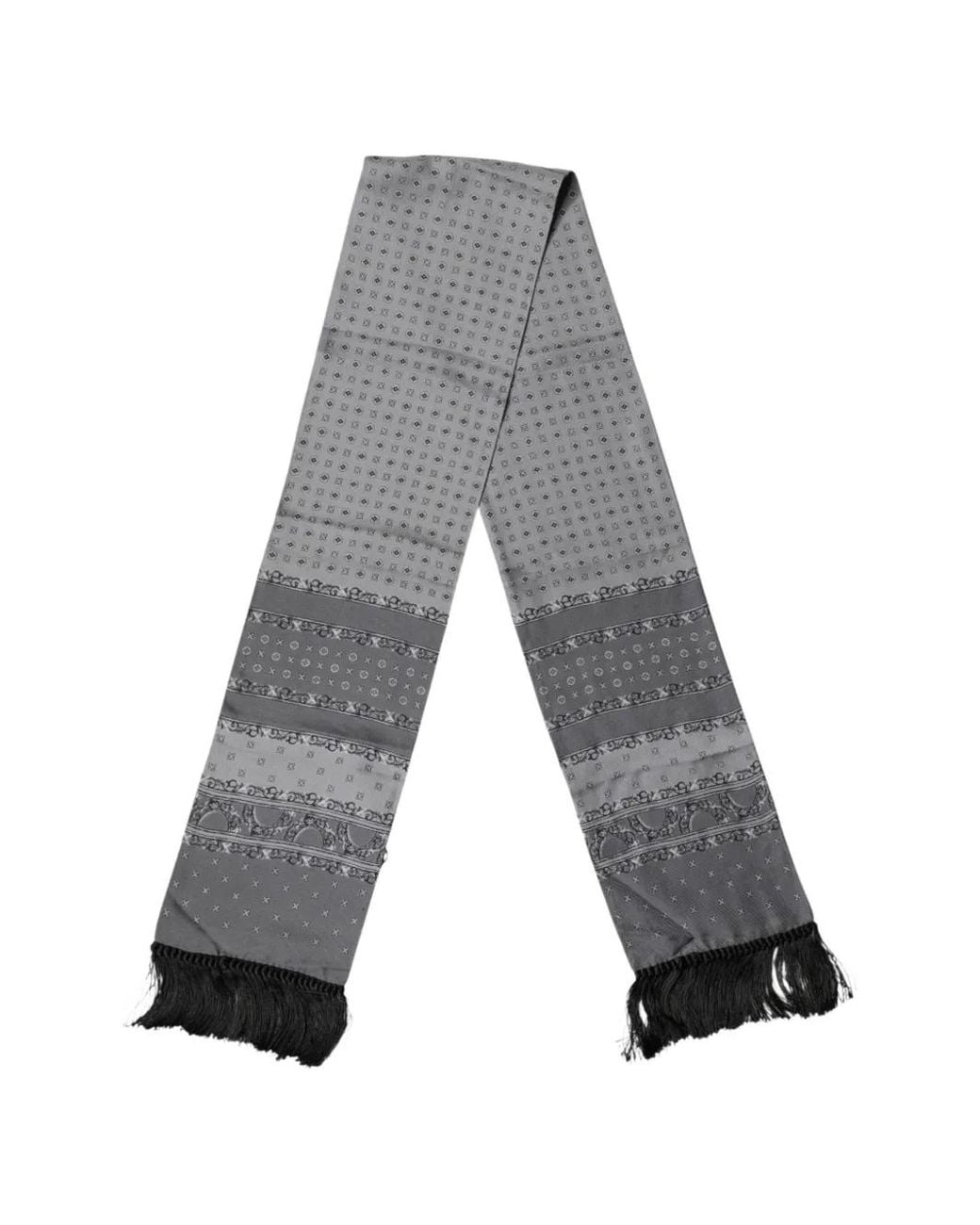 Dolce & Gabbana Gray Patterned Fringed Scarf