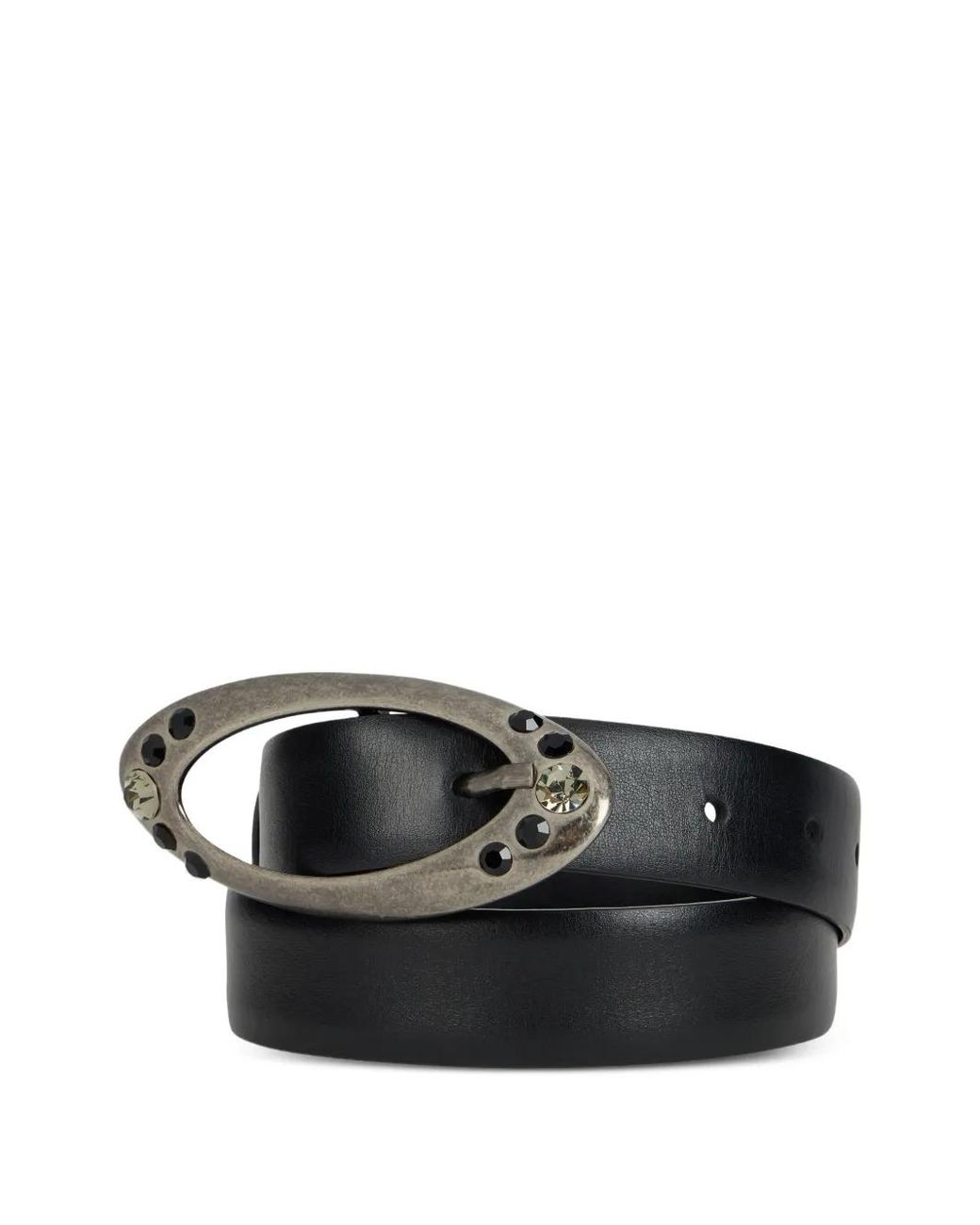 Alberta Ferretti Black Crystal-Embellished Oval-Buckle Belt