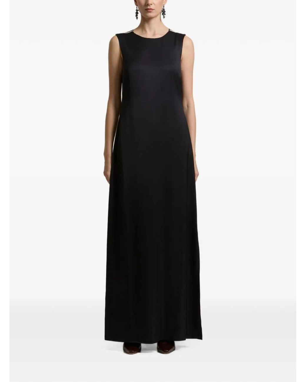 Peserico Black Embellished-Shoulder Wrap-Back Maxi Dress