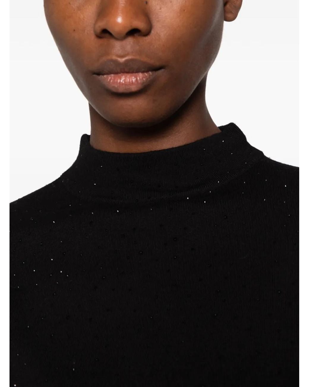 Betty Barclay Black Rhinestone-Embellished High-Neck Sweater