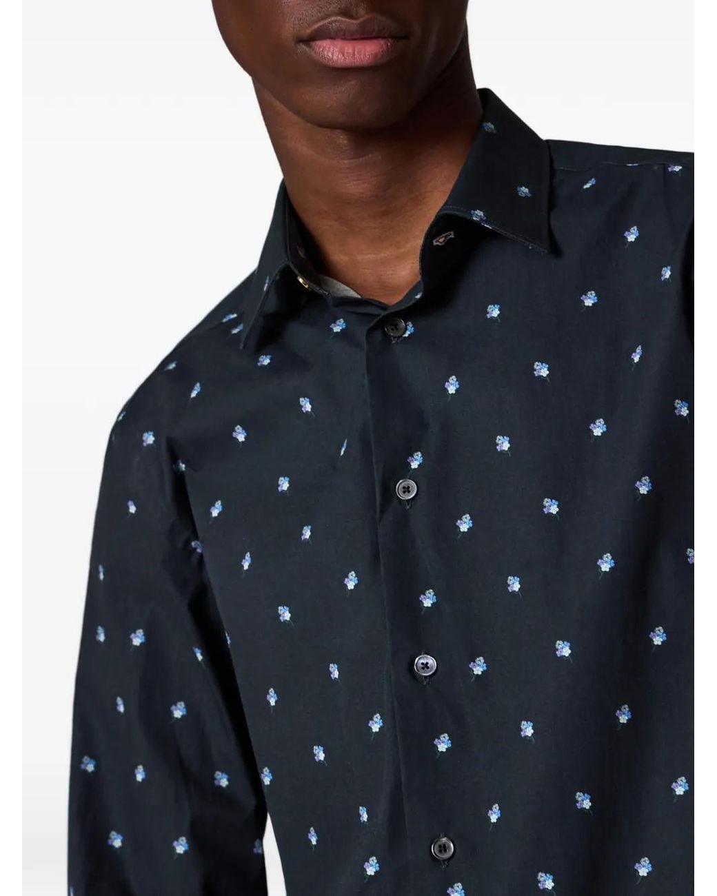 Paul Smith Blue Tailored-Fit 'Ditsy Flower' Cotton Shirt for men