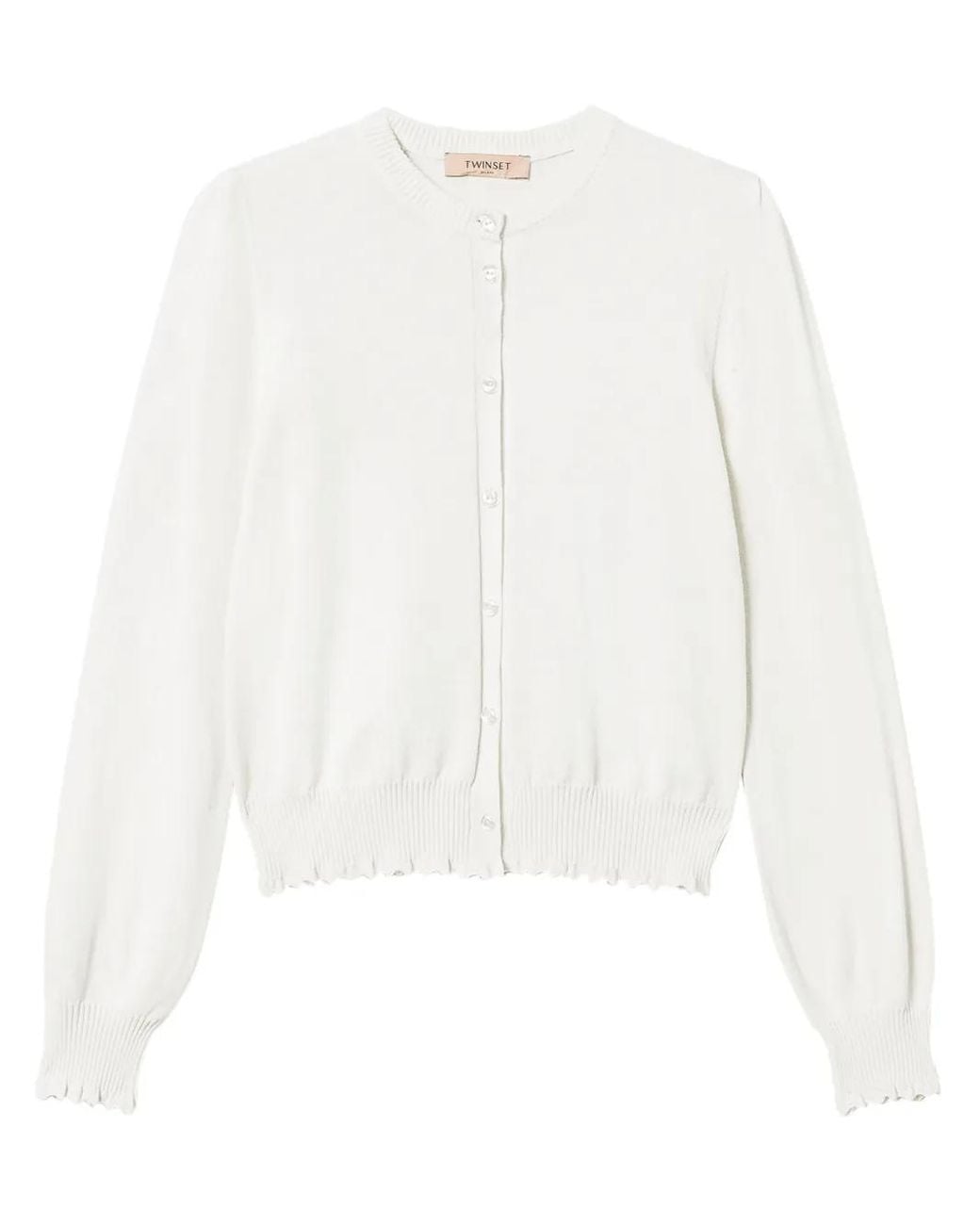 Twinset White Scallop-Trim Cardigan