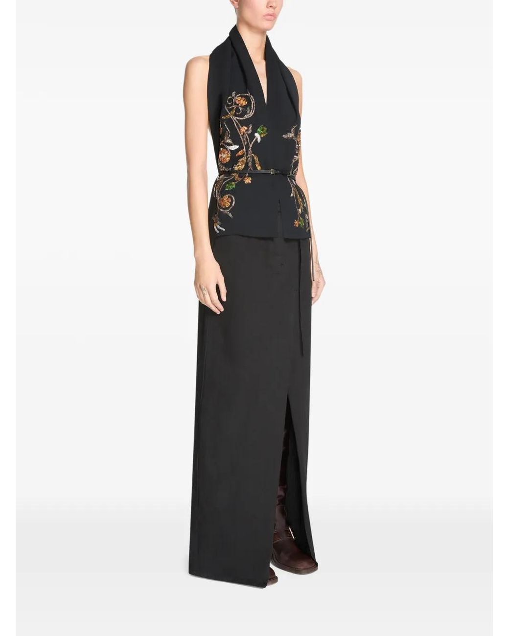 Dries Van Noten Black Embroidered Scarf