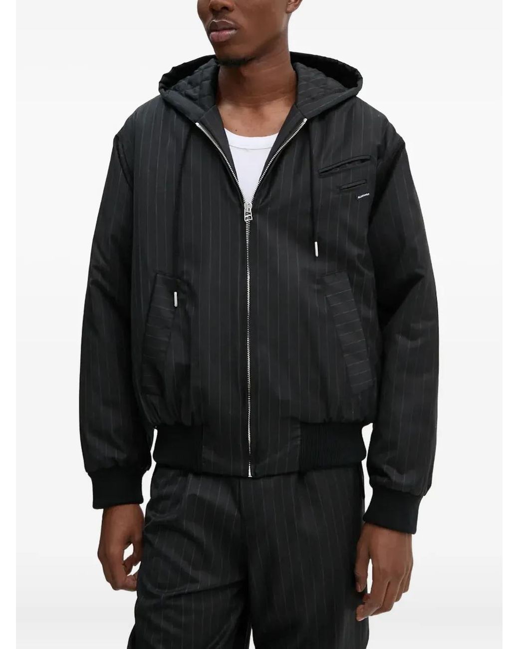 Bluemarble Black Pinstripe Hooded Jacket for men