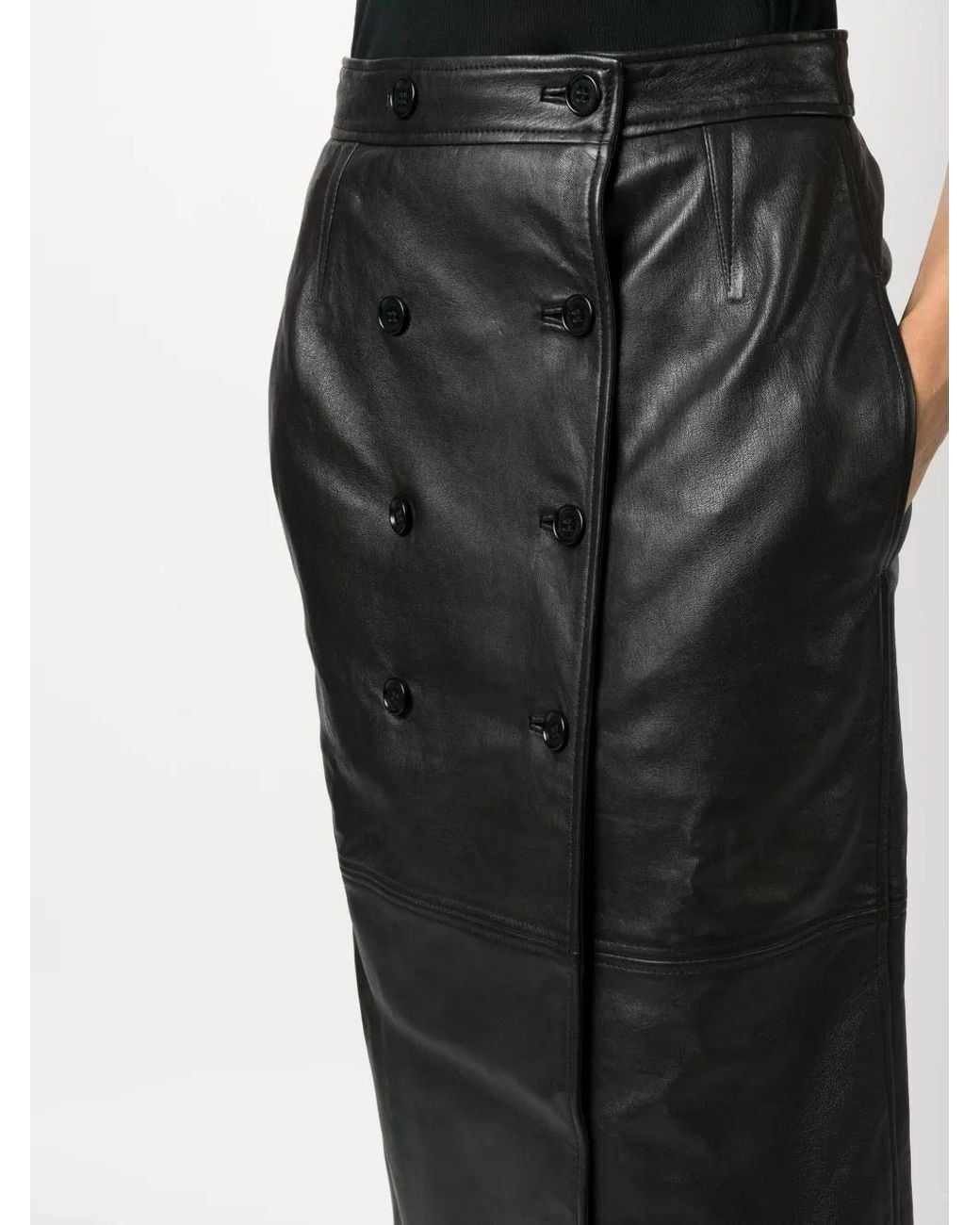 Alberta Ferretti Black Pencil Leather Midi Skirt