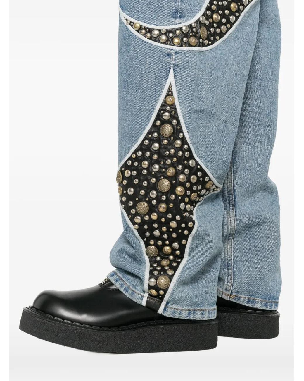 THUG CLUB Blue Studded Straight-Leg Jeans for men