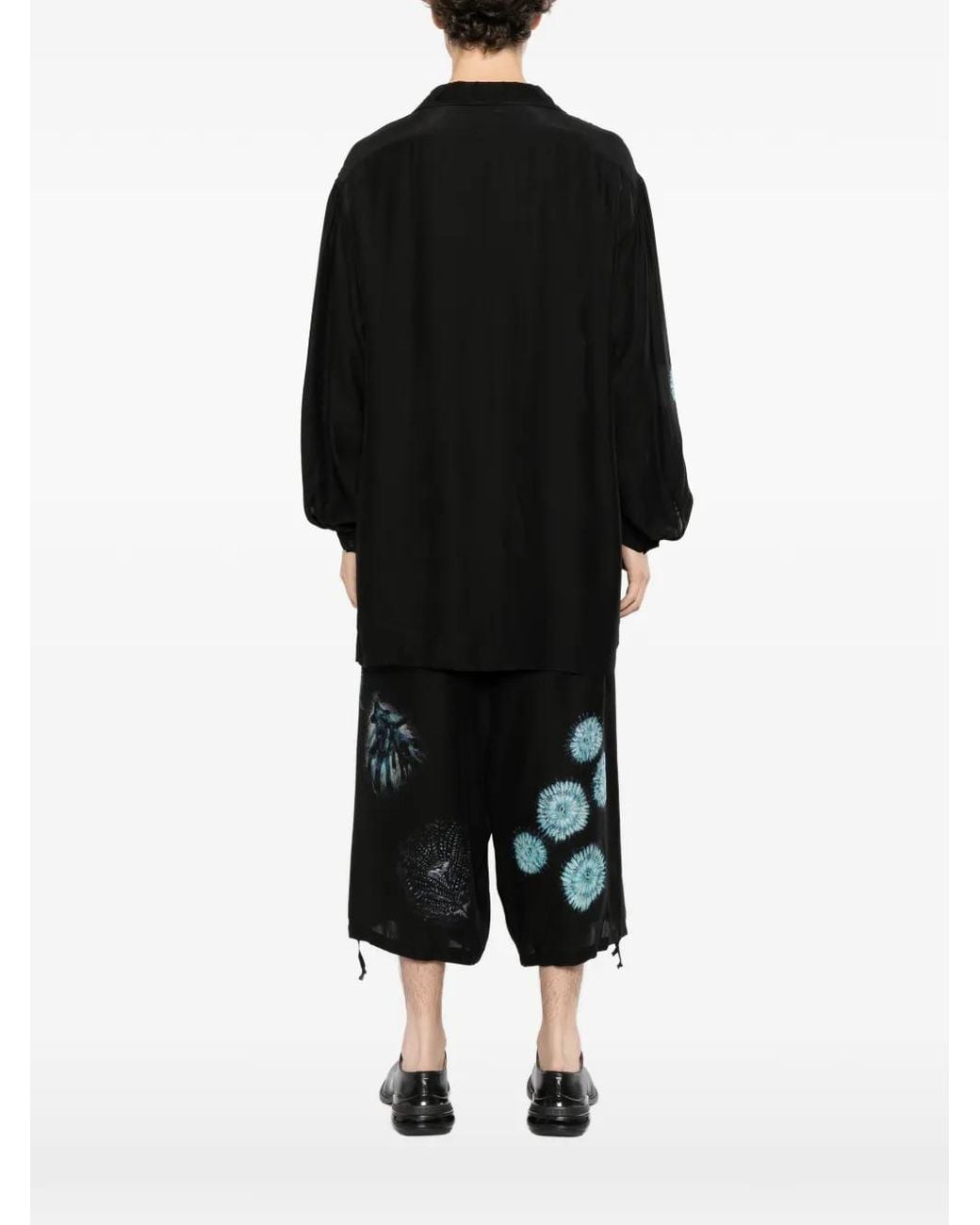 Yohji Yamamoto Black Scarf-Collar Graphic-Print Shirt for men