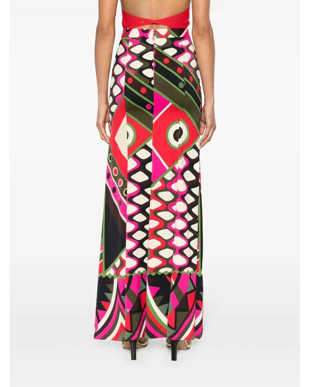 Emilio Pucci Red Vivara-Print Maxi Skirt