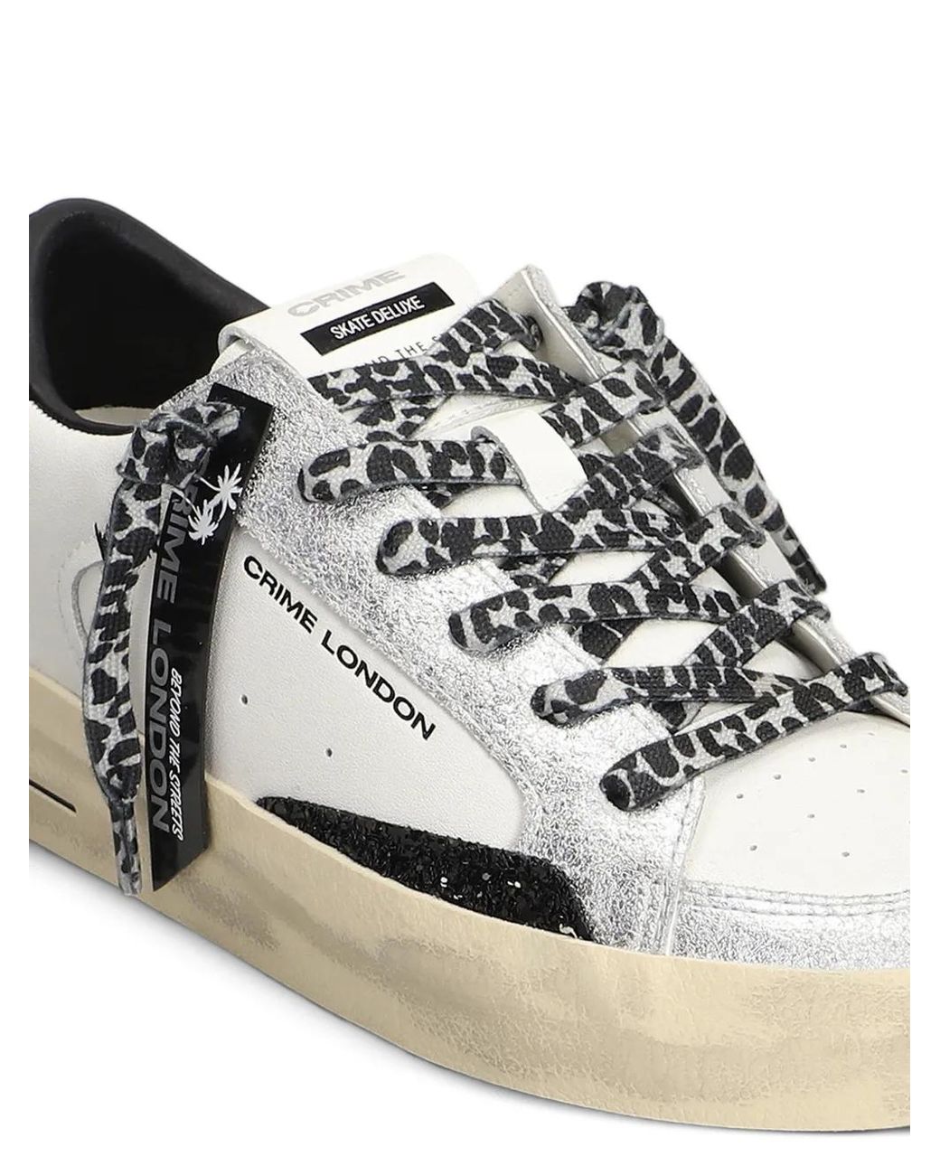 Crime London White Sk8 Deluxe Glitter-Effect Sneakers