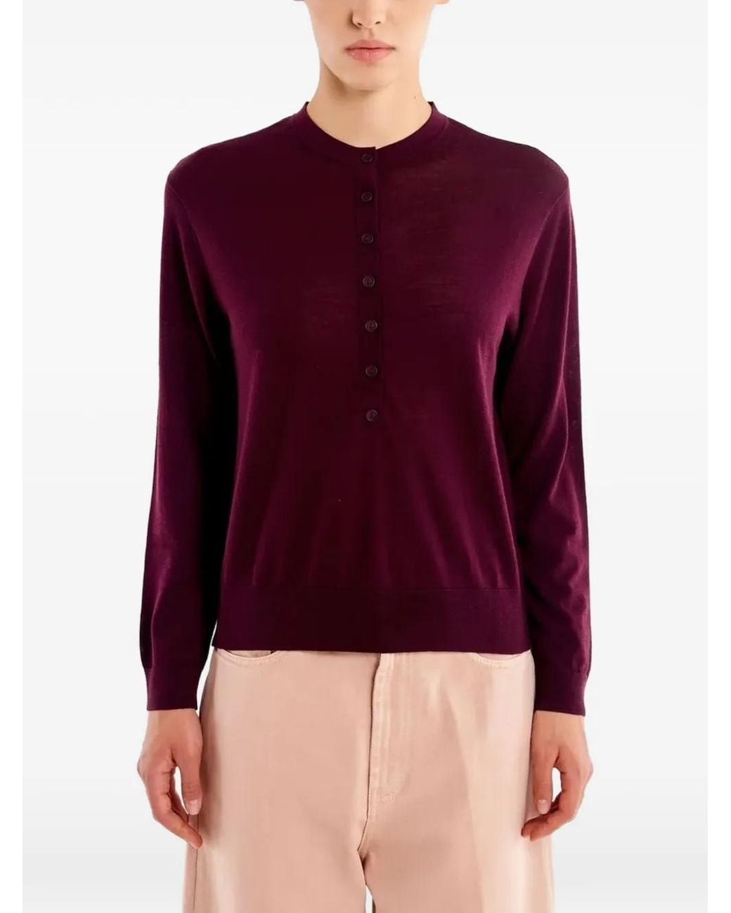 ViCOLO Purple Button-Up Crew-Neck Sweater