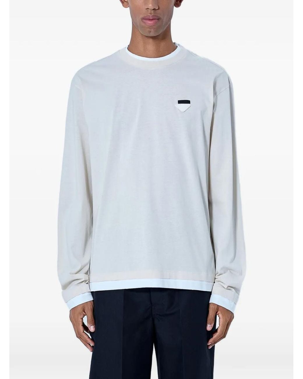 Prada Blue Long-Sleeved Cotton T-Shirt for men