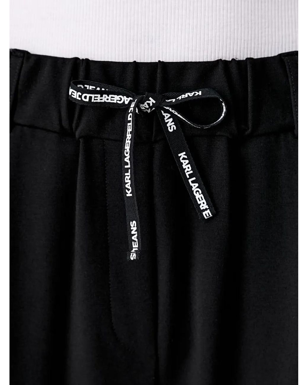 Karl Lagerfeld Black Logo-Drawstring Wide-Leg Trousers