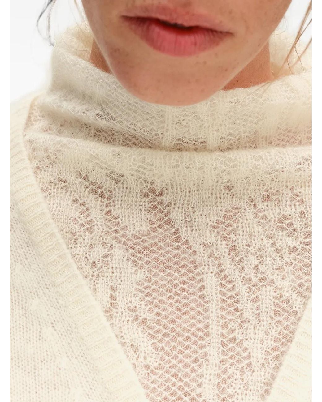 Bimba Y Lola Natural Ivory Wool Openwork High-Neck Sweater