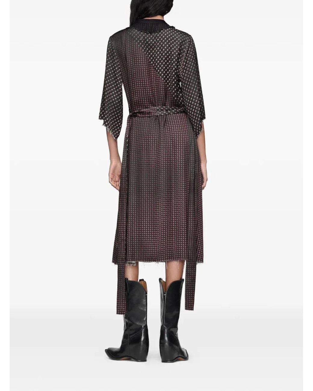 Maison Margiela Black Robe Mi-Longue À Taille Ceinturée