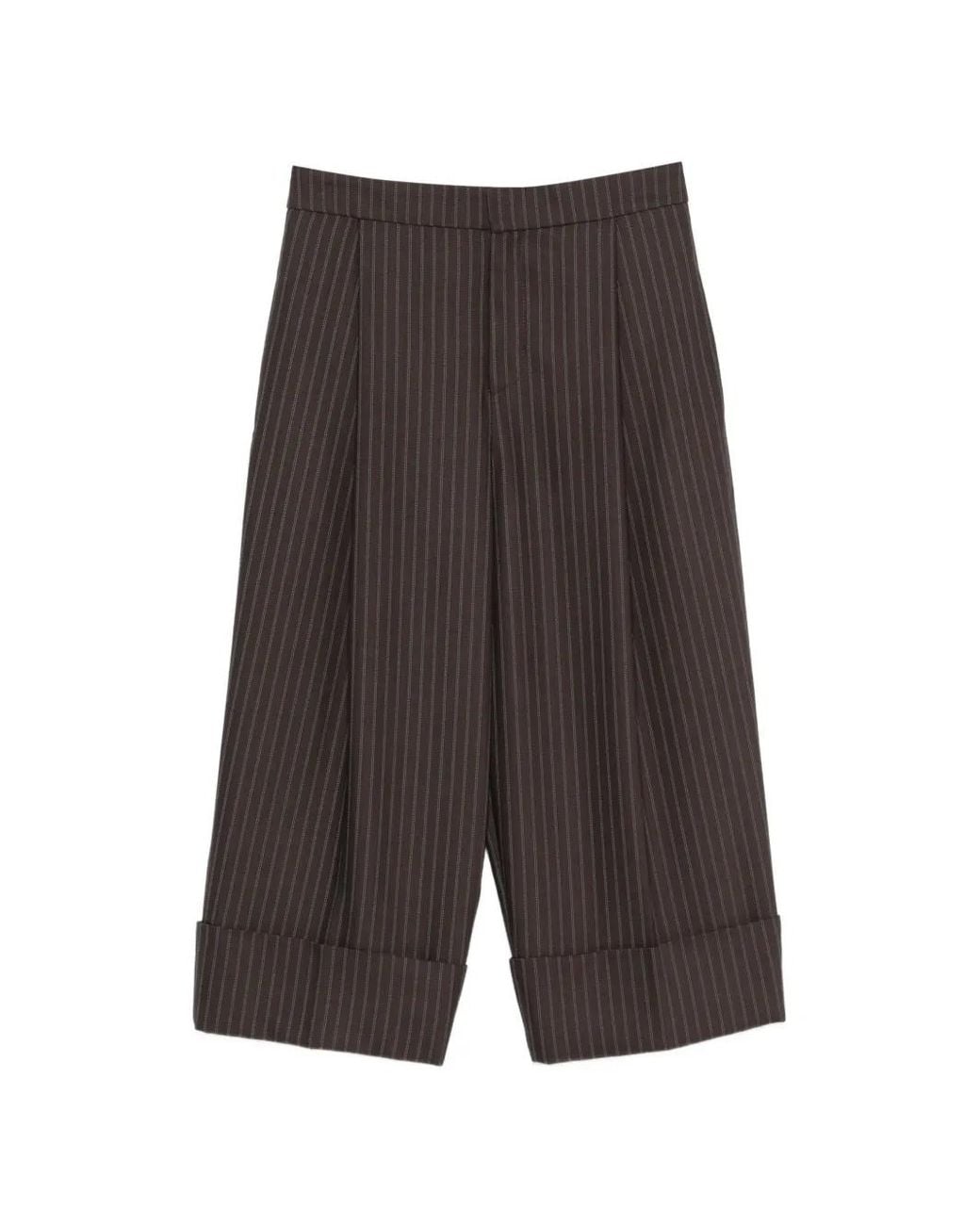 Elisabetta Franchi Gray Pinstripe-Pattern Cuffed Trousers