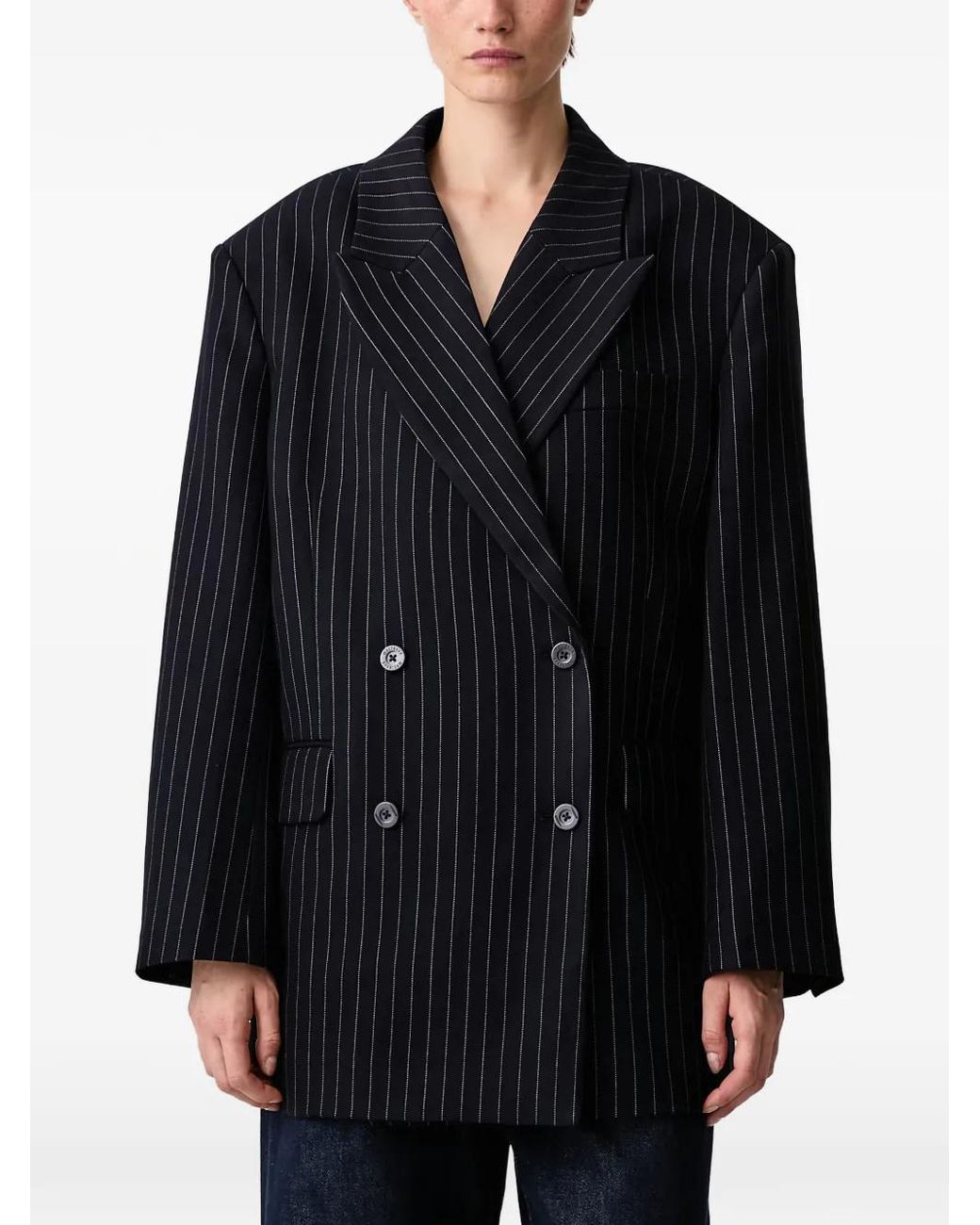 WRSTBHVR Black Blazer Croisé À Fines Rayures Amal