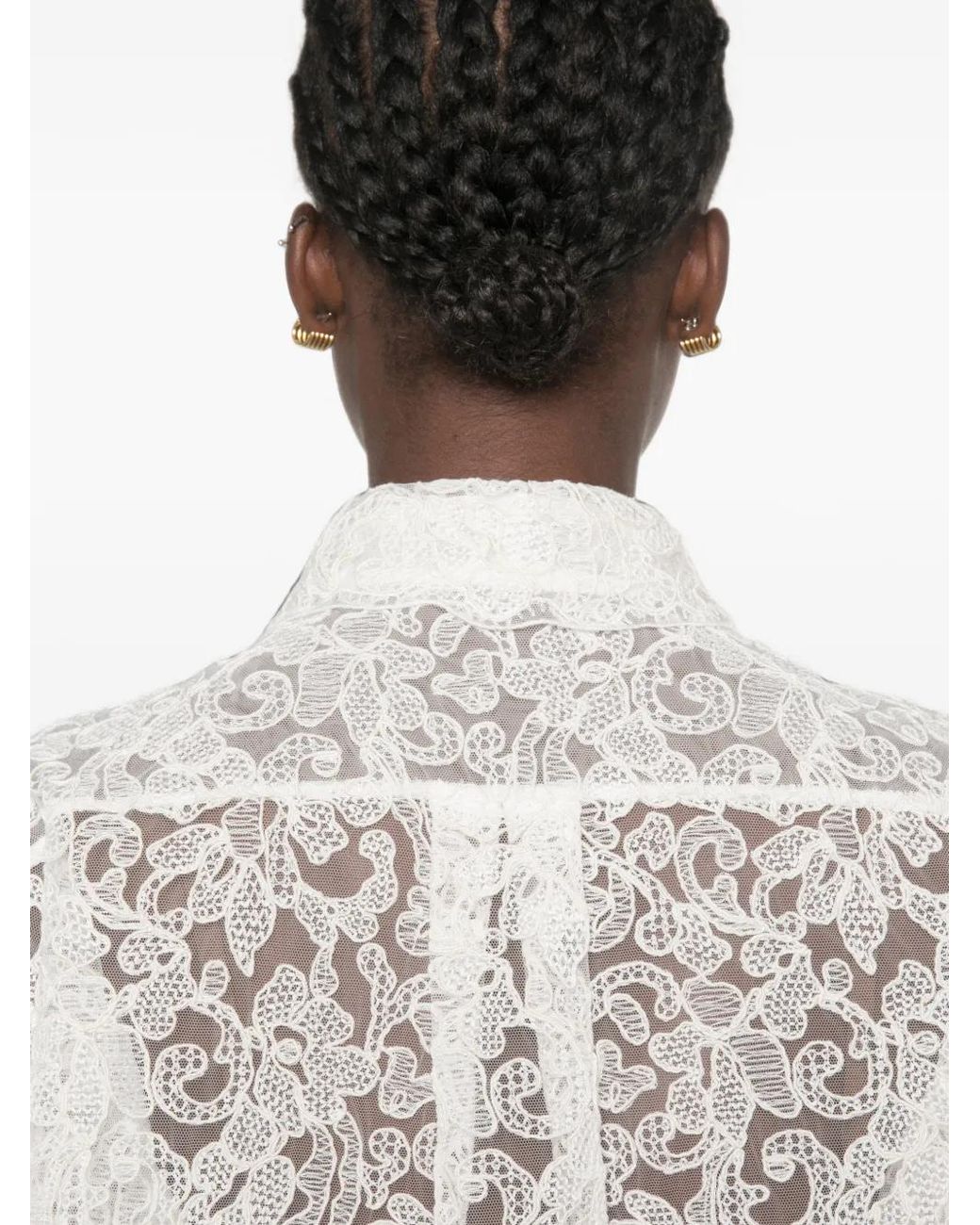 Ermanno Scervino White Lace-Overlay Scalloped-Edge Shirt