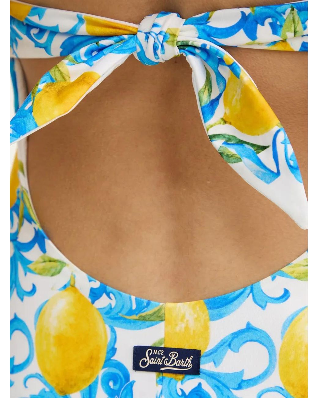 Mc2 Saint Barth Blue Maillot De Bain À Dos Nu Et Imprimé Citrons