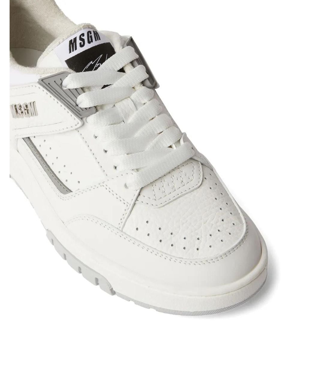 MSGM White Logo-Debossed Leather Sneakers