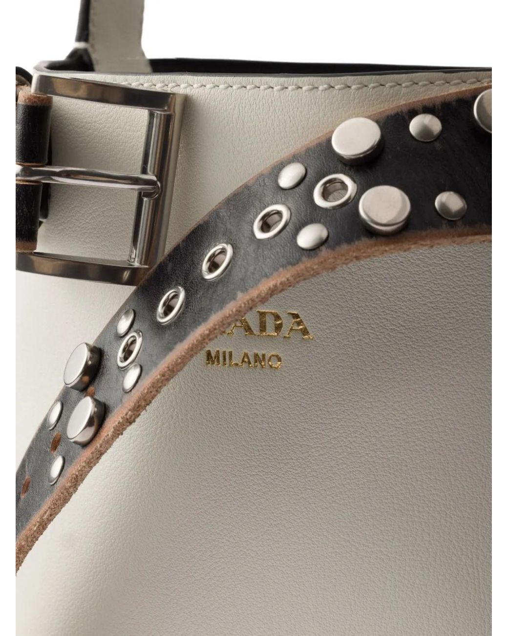 Prada White Buckle Bucket Bag