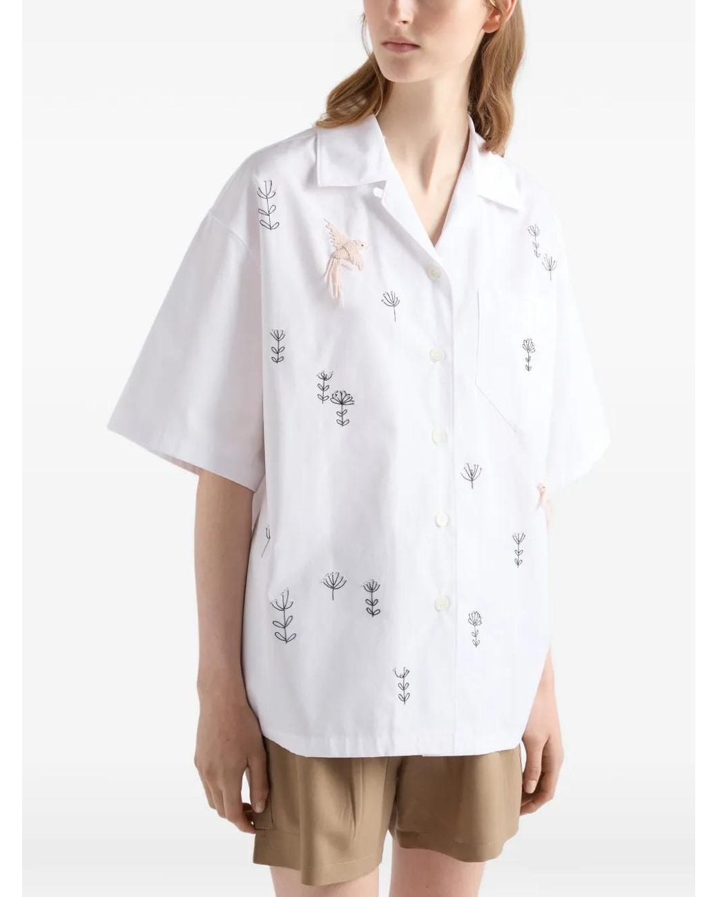 Prada White Embroidered Poplin Shirt