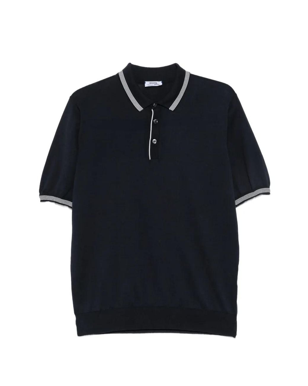 Cesare Attolini Blue Stripe-Trim Short-Sleeve Polo Shirt for men