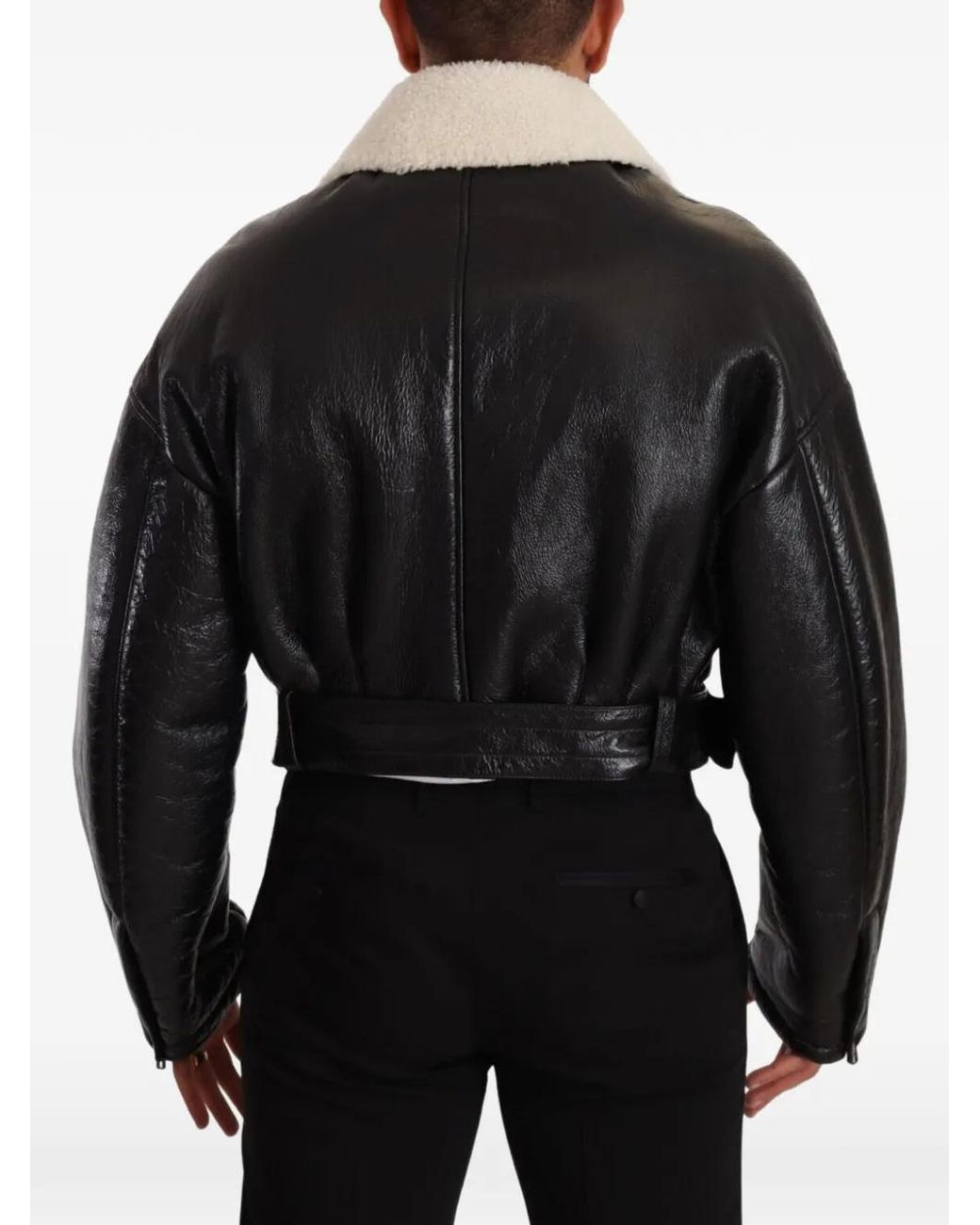 Dolce & Gabbana Black Belted Shearling Jacket for men