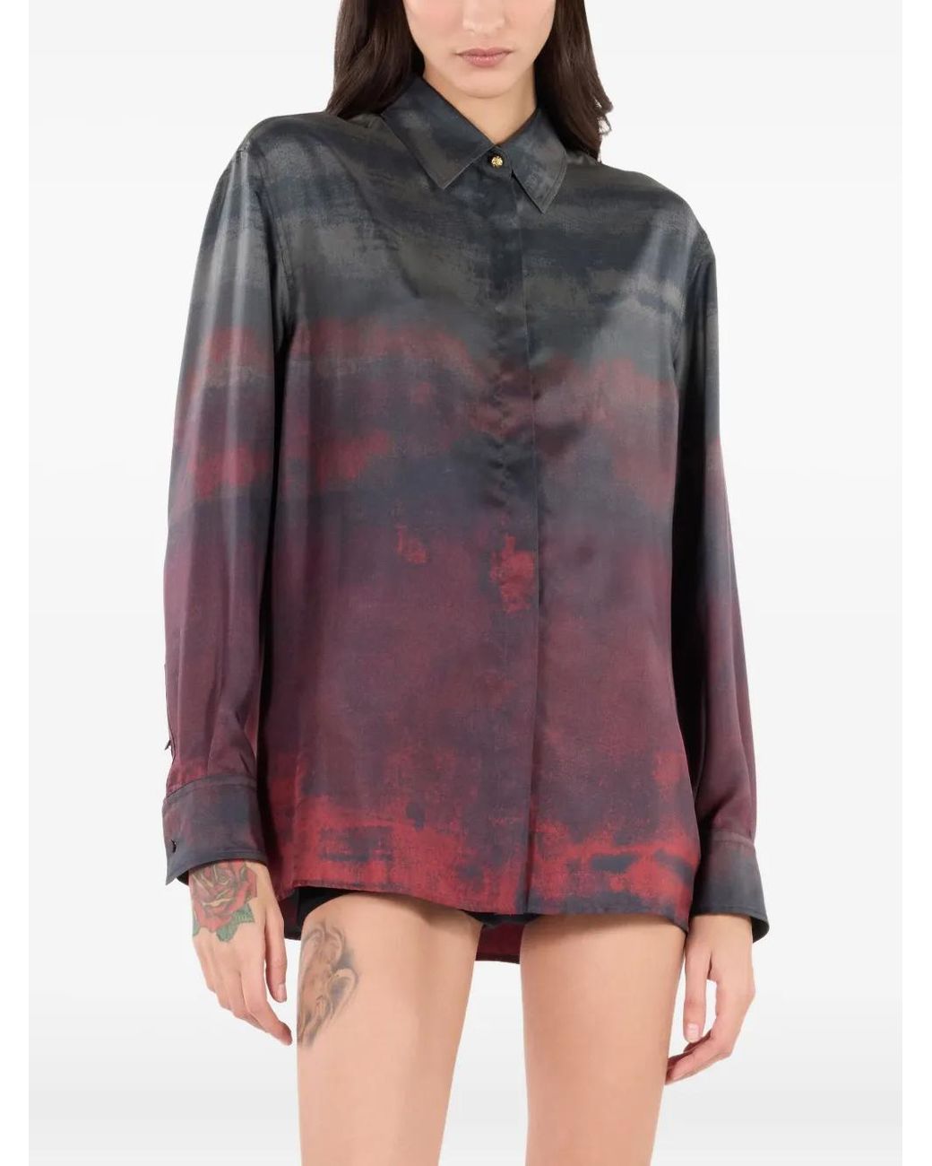 Roberto Cavalli Gray Button-Up Shirt