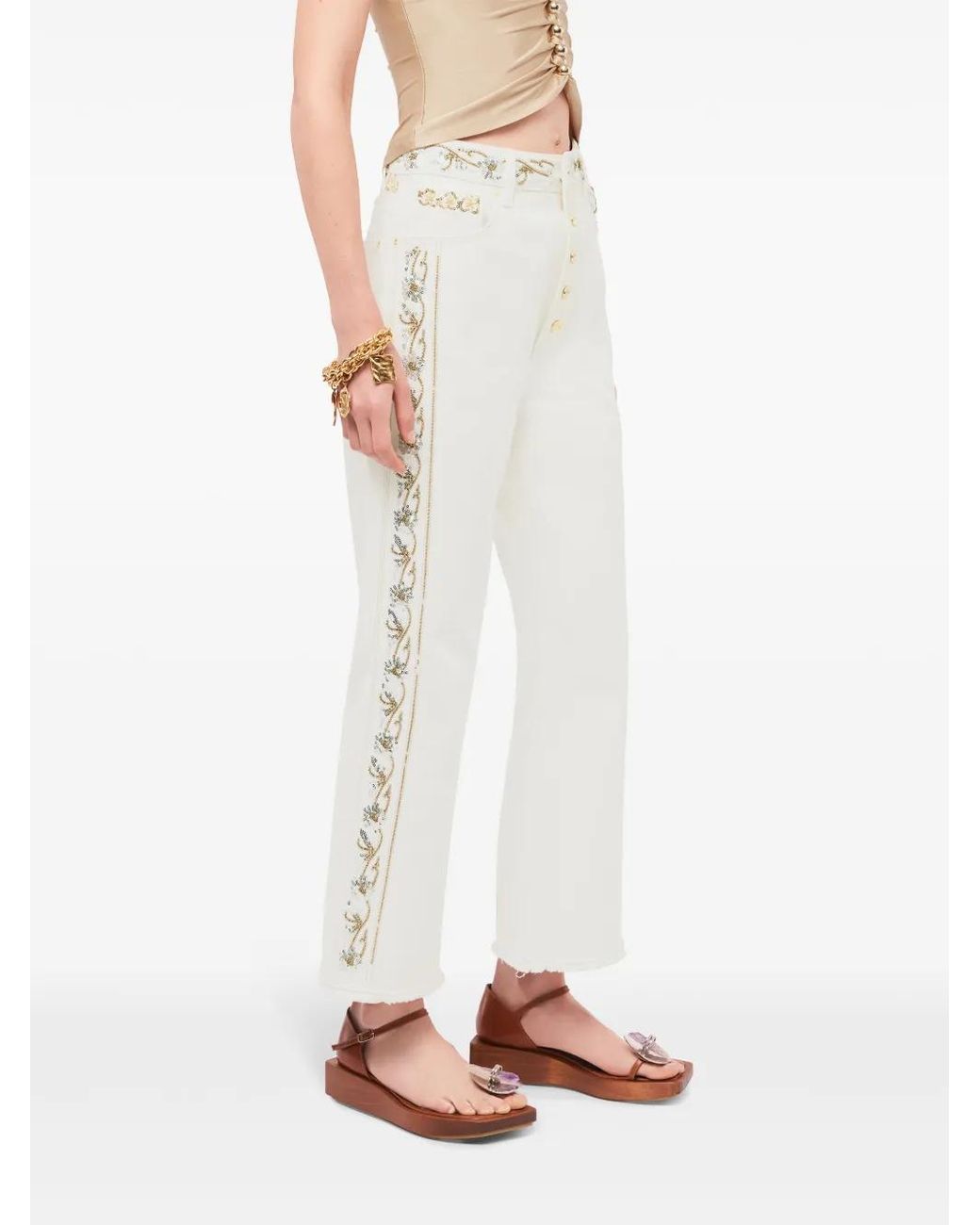 Rabanne White Embroidered Mid-Rise Cropped Jeans