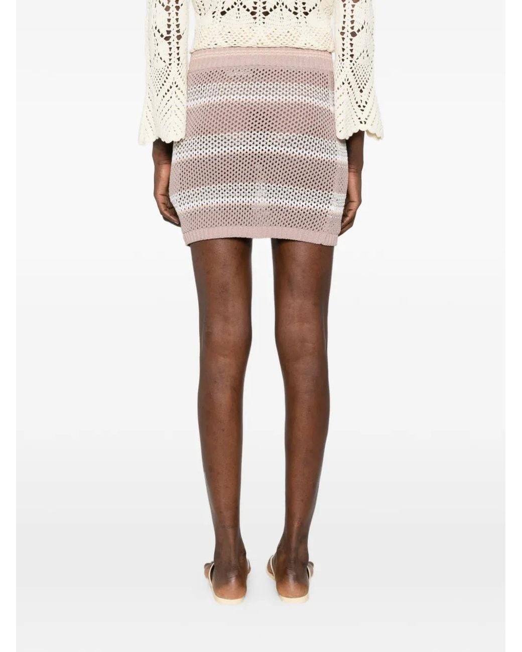 Amiri Natural Ma Stripe Crochet Mini Skirt