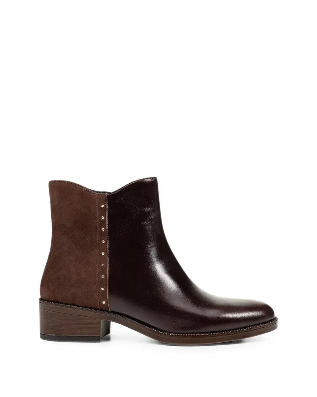 Geox Brown Camexia Stud-Embellished Panelled Ankle Boots