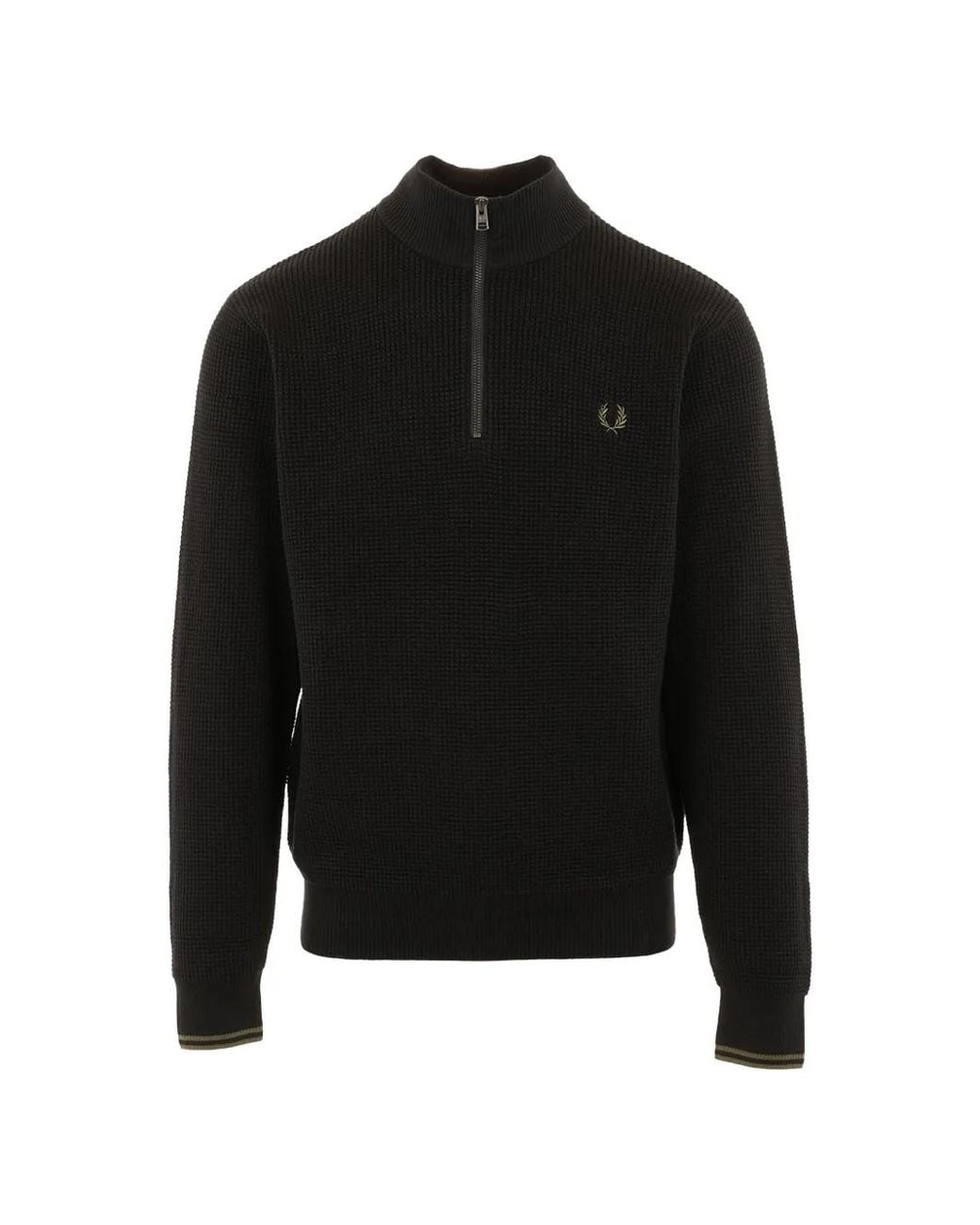 Fred Perry Black Waffle-Knit Quarter-Zip Sweater for men