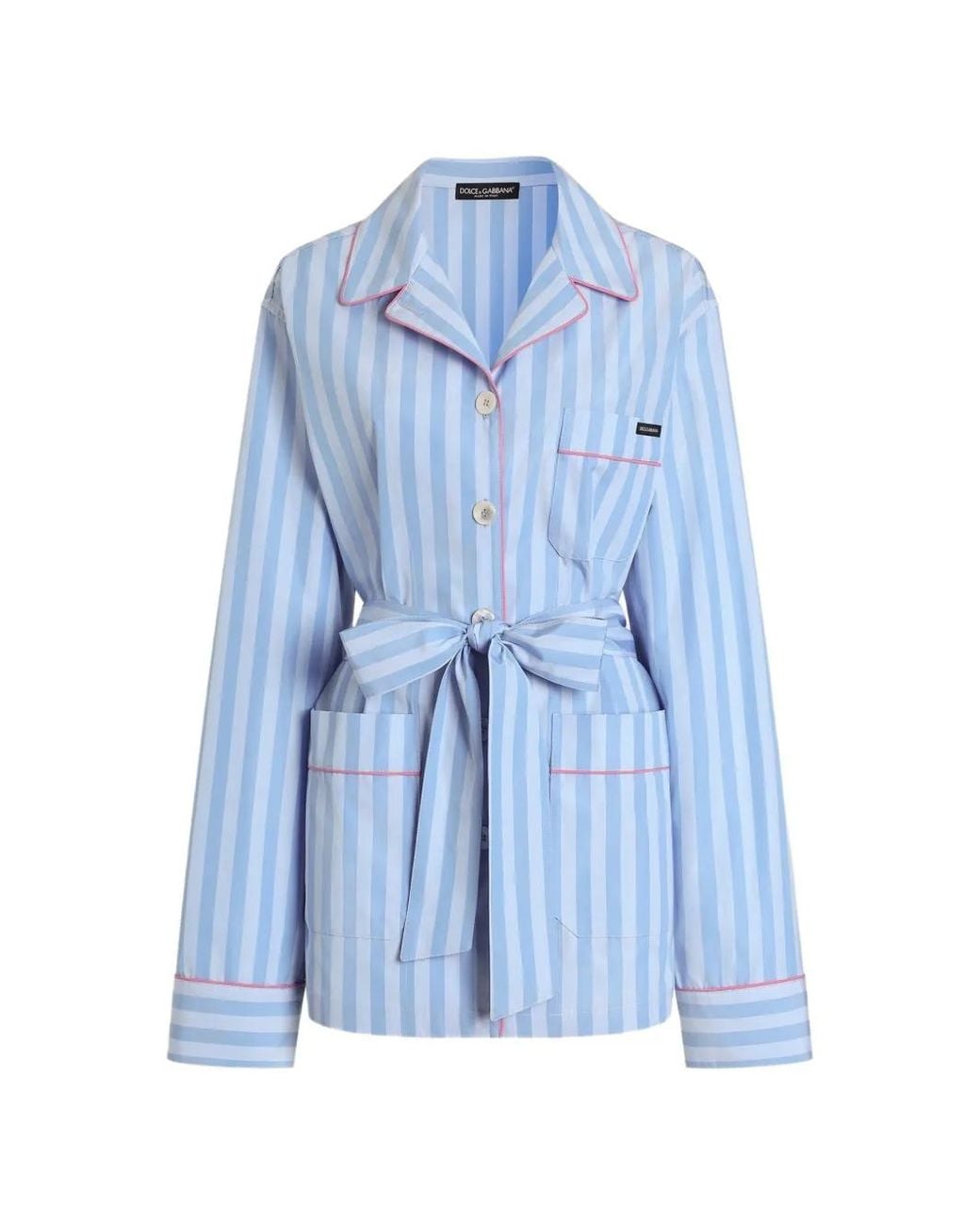 Dolce & Gabbana Blue Striped Belted Jacket