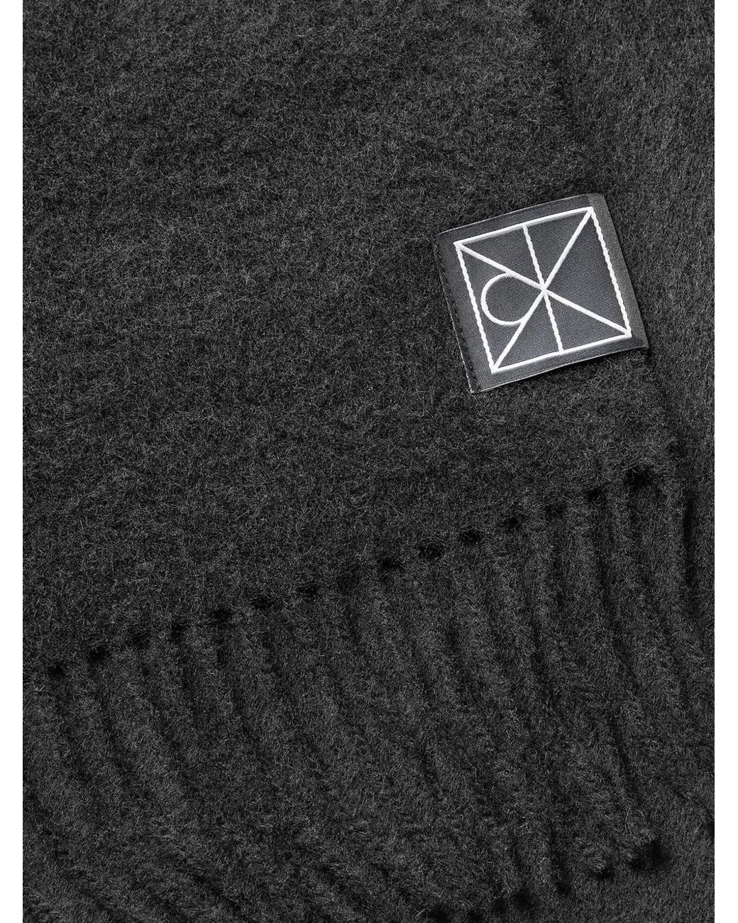 Calvin Klein Black Logo-Patch Fringed Scarf